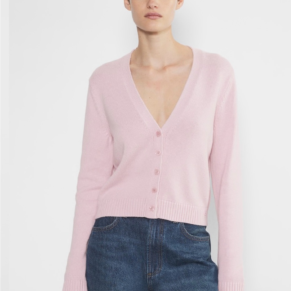 Pink V-Neck Button-Up Women's Sweater